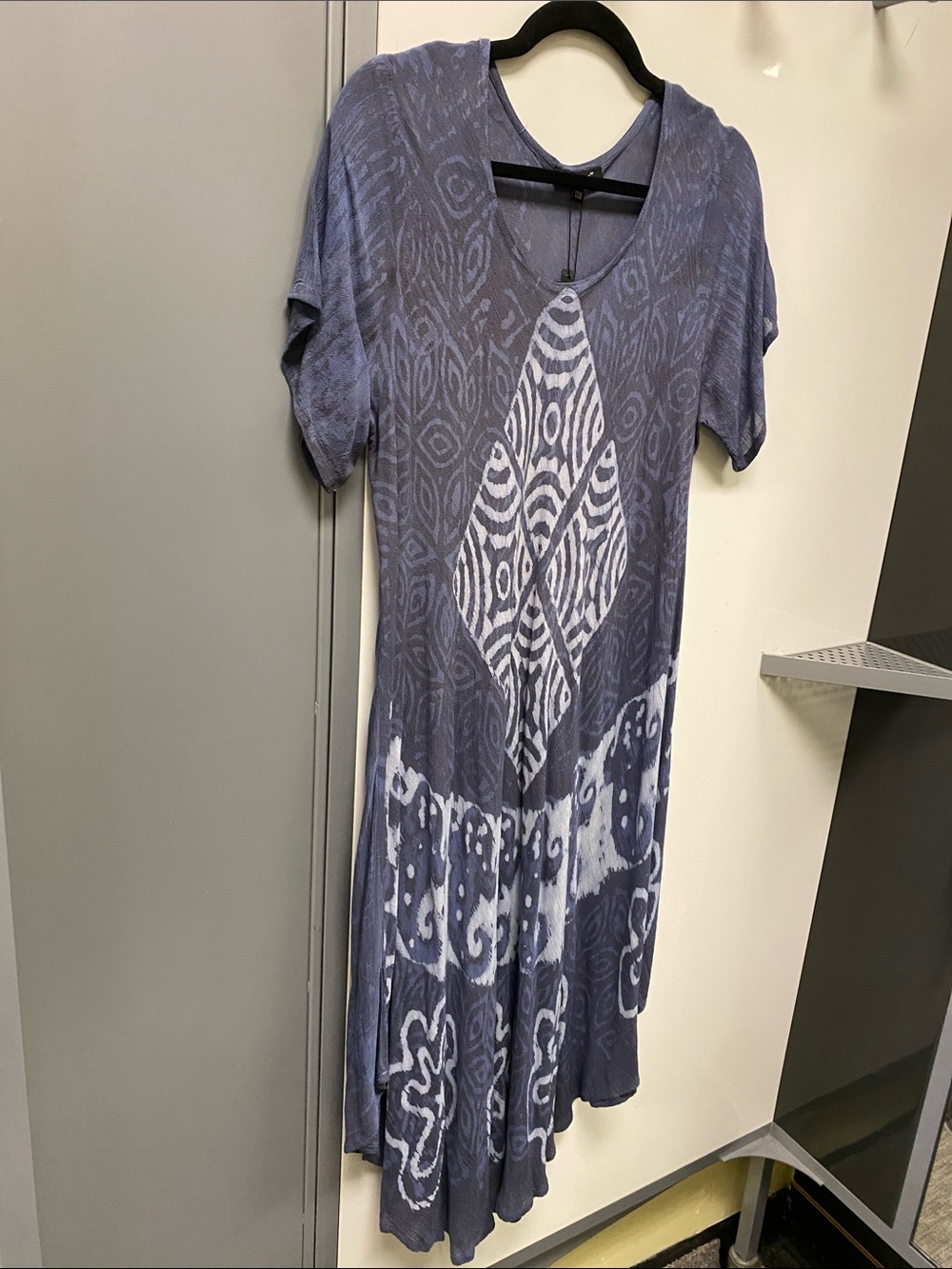 Women's Blue Patterned V-Neck Tunic Dress